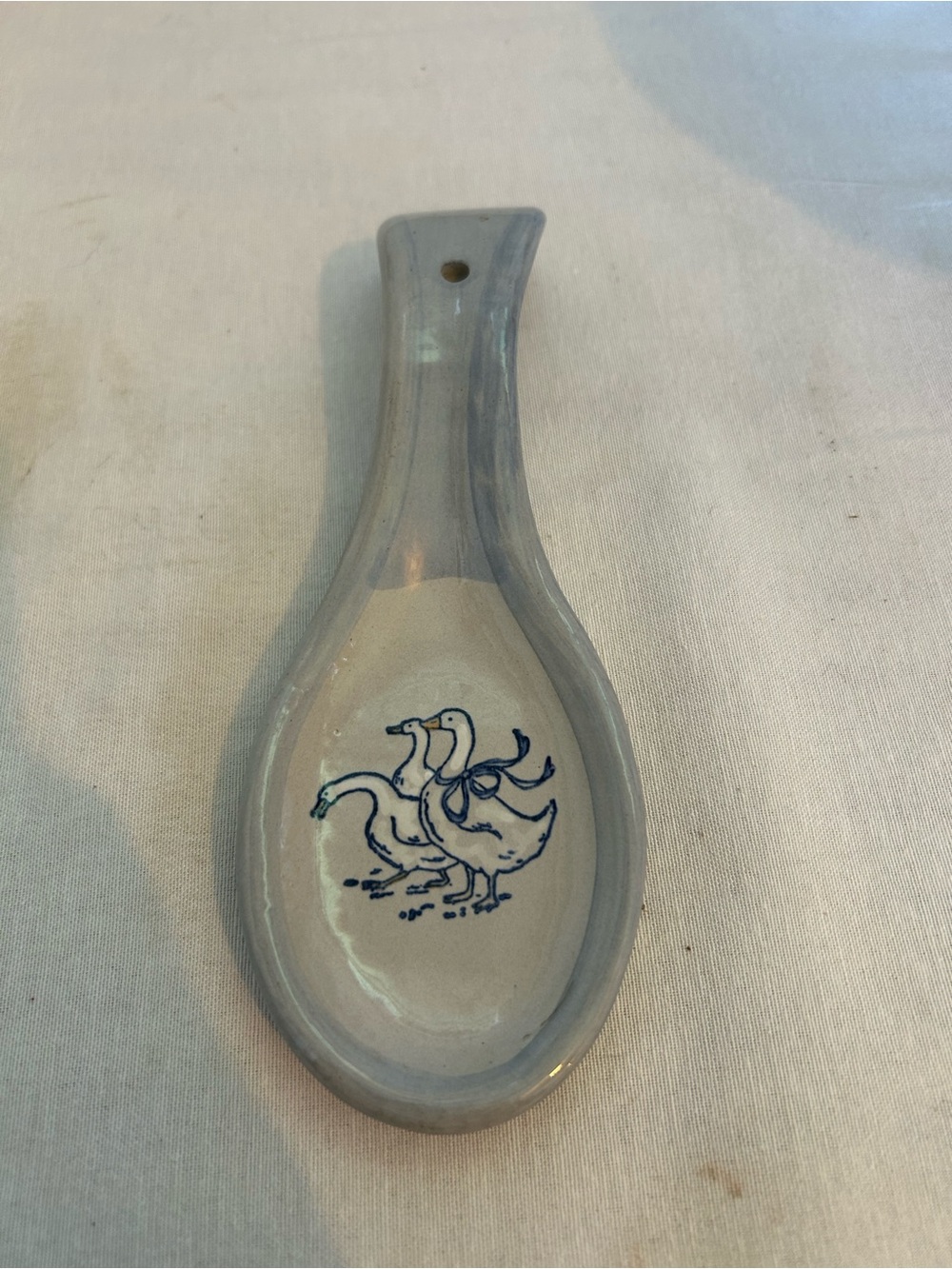 Blue and White Ceramic Spoon Rest with goose Duck Louisville stoneware